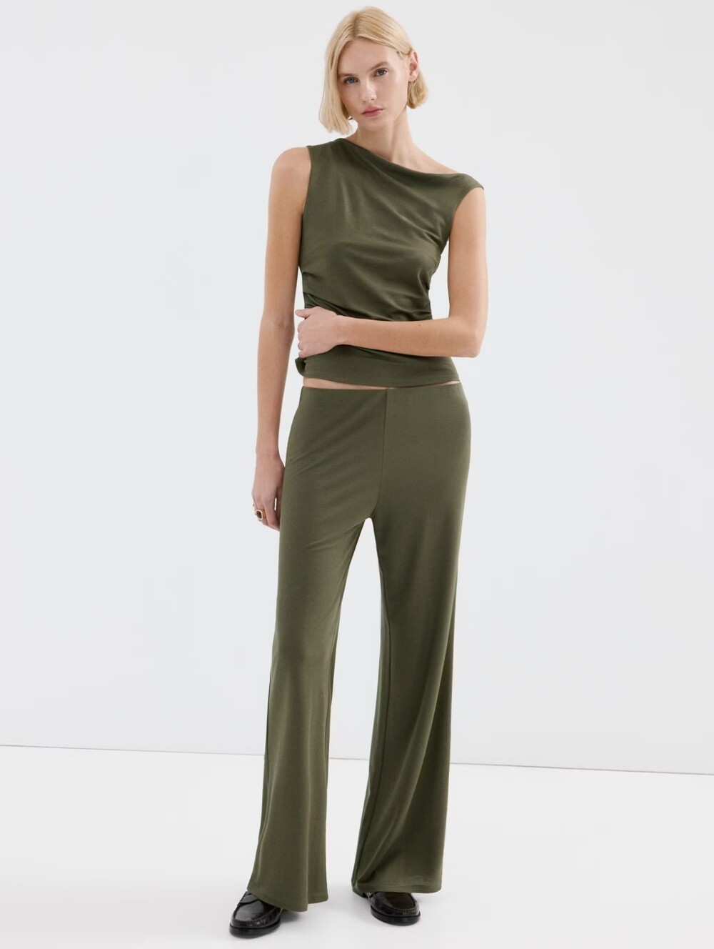 Like New! Mango Wide Leg Rib Elastic Waist Pull On Trouser Pants